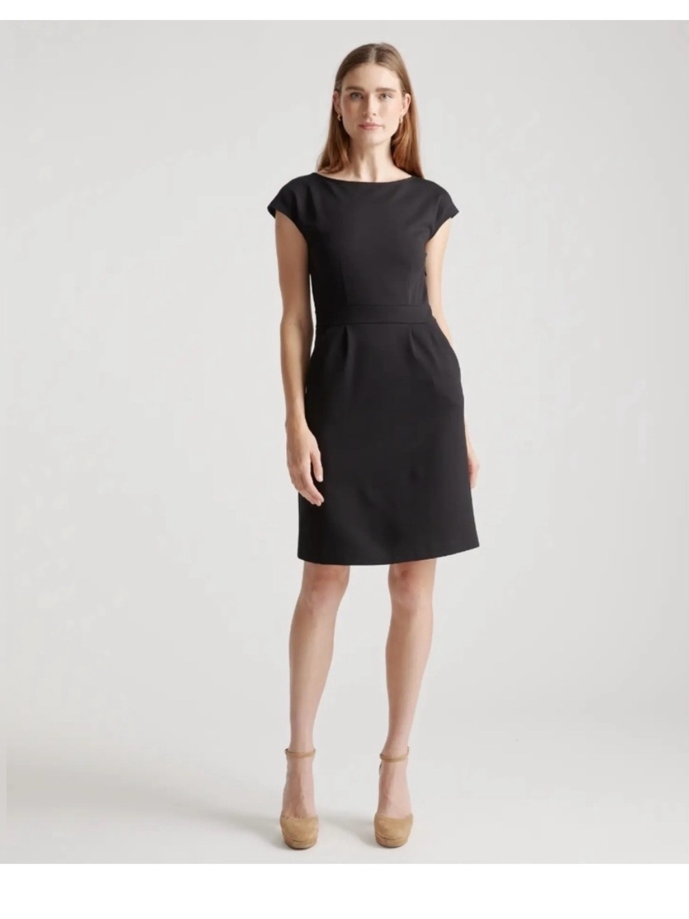 Quince Black Cap-Sleeve Sheath Dress Size L